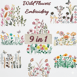 Wildflower Meadow Embroidery Design Bundle, Cottagecore Boho Floral thumbnail 1