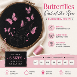 Butterflies in a Box Embroidery Design | Cute Pink Butterfly Machine Embroidery Pattern thumbnail 2