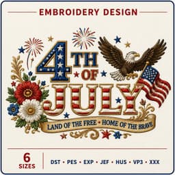 4th of July Eagle Embroidery Design, Patriotic American Flag Machine File (Instant Download) thumbnail 1