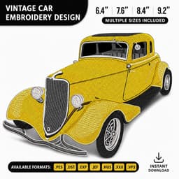 Vintage Car Embroidery Design | Classic Car Machine Embroidery File | Instant Download thumbnail 1