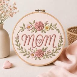 Mom Embroidery Design – Mother’s Day Floral Wreath Appliqué, 4 Sizes, Instant Download thumbnail 4