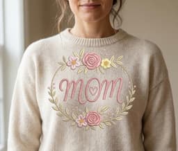 Mom Embroidery Design – Mother’s Day Floral Wreath Appliqué, 4 Sizes, Instant Download thumbnail 2