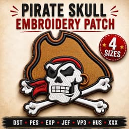 Pirate Skull Embroidery Patch, Jolly Roger Design, Anime Style (4 Sizes) thumbnail 1