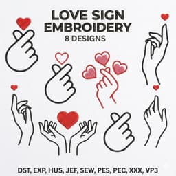 Korean Finger Heart Embroidery Designs Bundle, 8 Styles (Instant Download) thumbnail 1