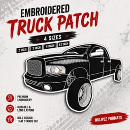 Black Pickup Truck Embroidered Patch, Iron On Sew On Applique | Truck Lover Gift | Instant Downlaod thumbnail 1