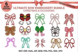 Christmas Bow Embroidery Designs Bundle, Coquette Ribbon Machine Files (Instant Download) thumbnail 1