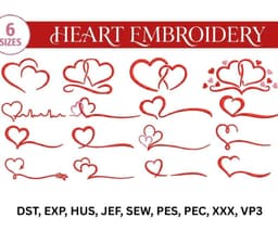 Heart Embroidery Design Bundle, Valentine Line Art, Love Styles (Instant Download) thumbnail 1