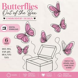 Butterflies in a Box Embroidery Design | Cute Pink Butterfly Machine Embroidery Pattern thumbnail 1