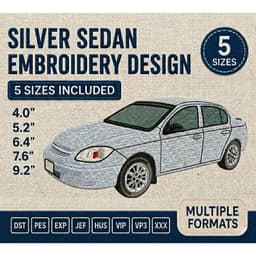 Silver Sedan Car Embroidery Design | Realistic Car Machine Embroidery Pattern | Instant Download thumbnail 1
