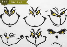 Grinch Face Embroidery Design Bundle | Christmas Machine Embroidery Files (Digital Download) thumbnail 2