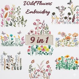 Wildflower Meadow Embroidery Design Bundle, Cottagecore Boho Floral thumbnail 1