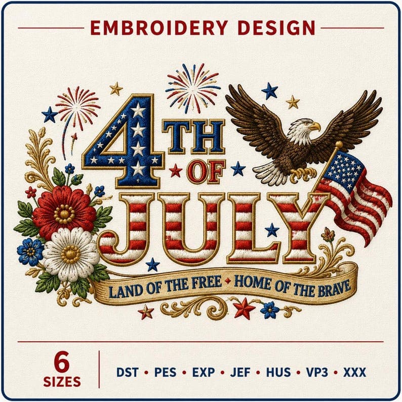 4th of July Eagle Embroidery Design, Patriotic American Flag Machine File (Instant Download)