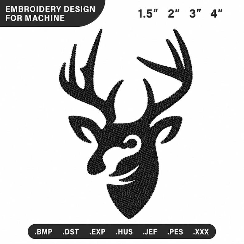 Majestic Deer Head Embroidery Design | Buck Antler Machine Embroidery File | Hunting Wildlife Pattern